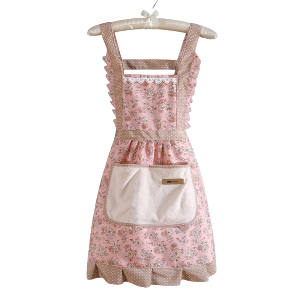 Floral Cotton Apron, Water-Repellent with Pockets, Adjustable