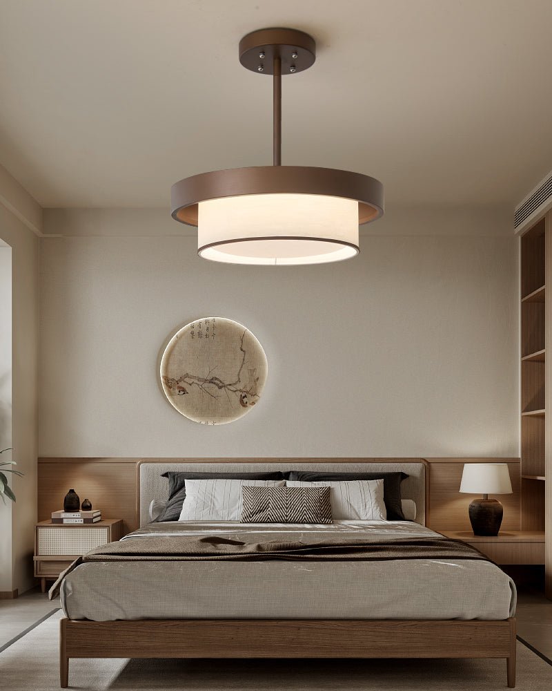 Three-Tier Fabric Ring Pendant Light, Bronze, LED