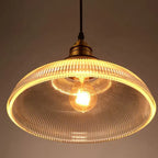 Ribbed Glass Pendant Light in Amber or Clear Glass