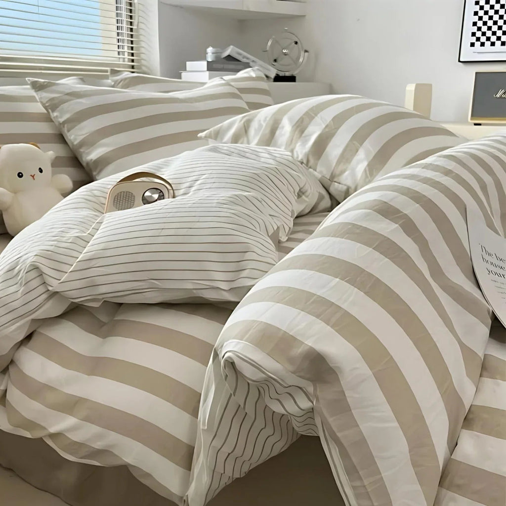 Striped Duvet Cover Set with Fitted Sheet, Four Bed Sizes