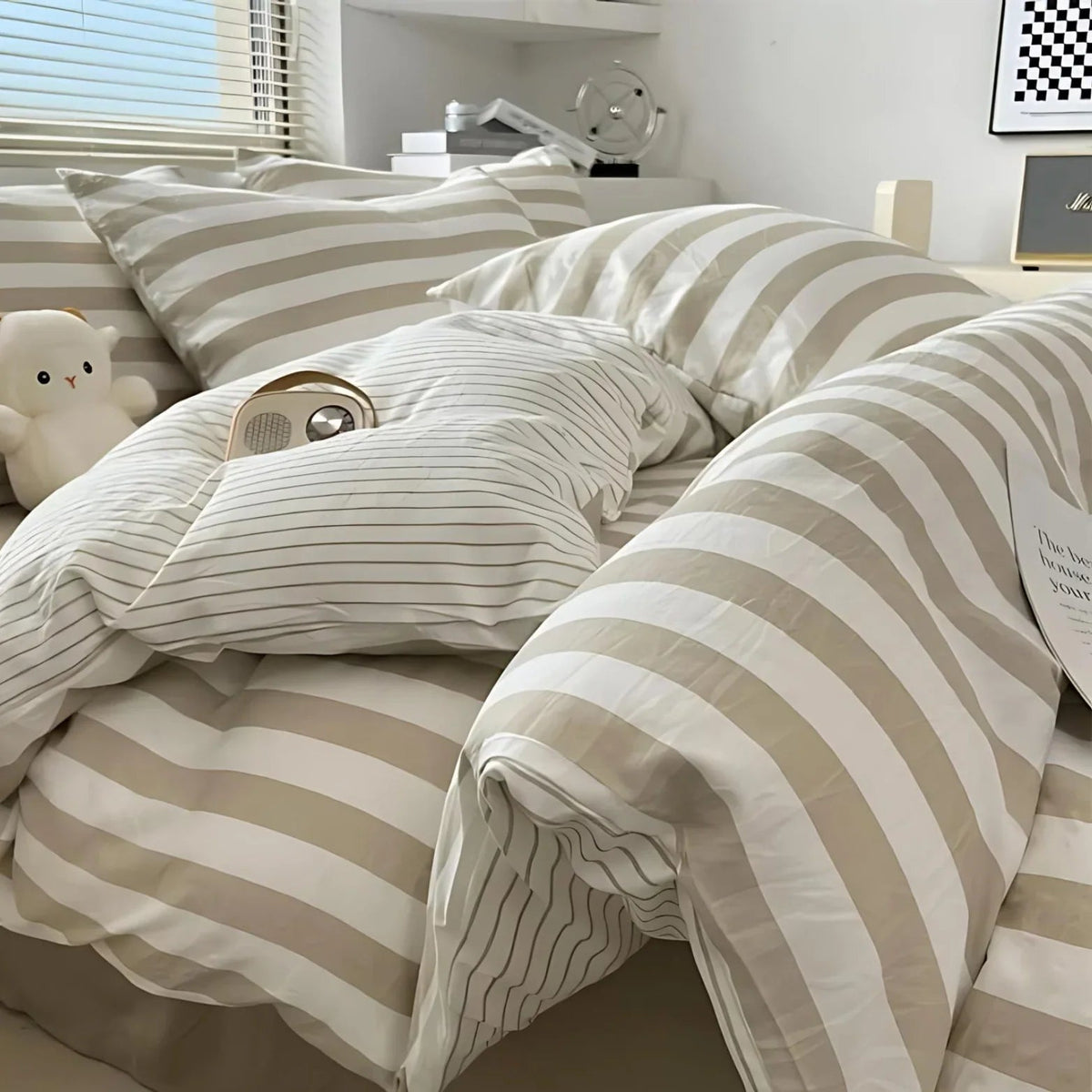 Striped Duvet Cover Set with Fitted Sheet, Four Bed Sizes