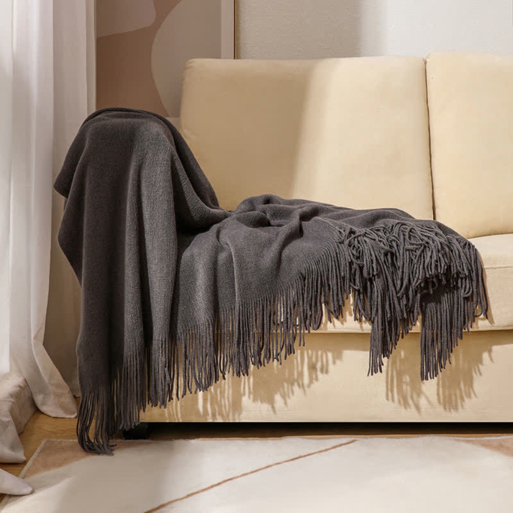 Chunky Knit Throw with Fringe Trim, Soft Acrylic, 2 Sizes