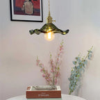 Green Glass Flower Pendant Light 23 cm with Brass Fitting