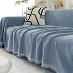 Chenille Herringbone Throw with Tassels, 180 x 130 cm