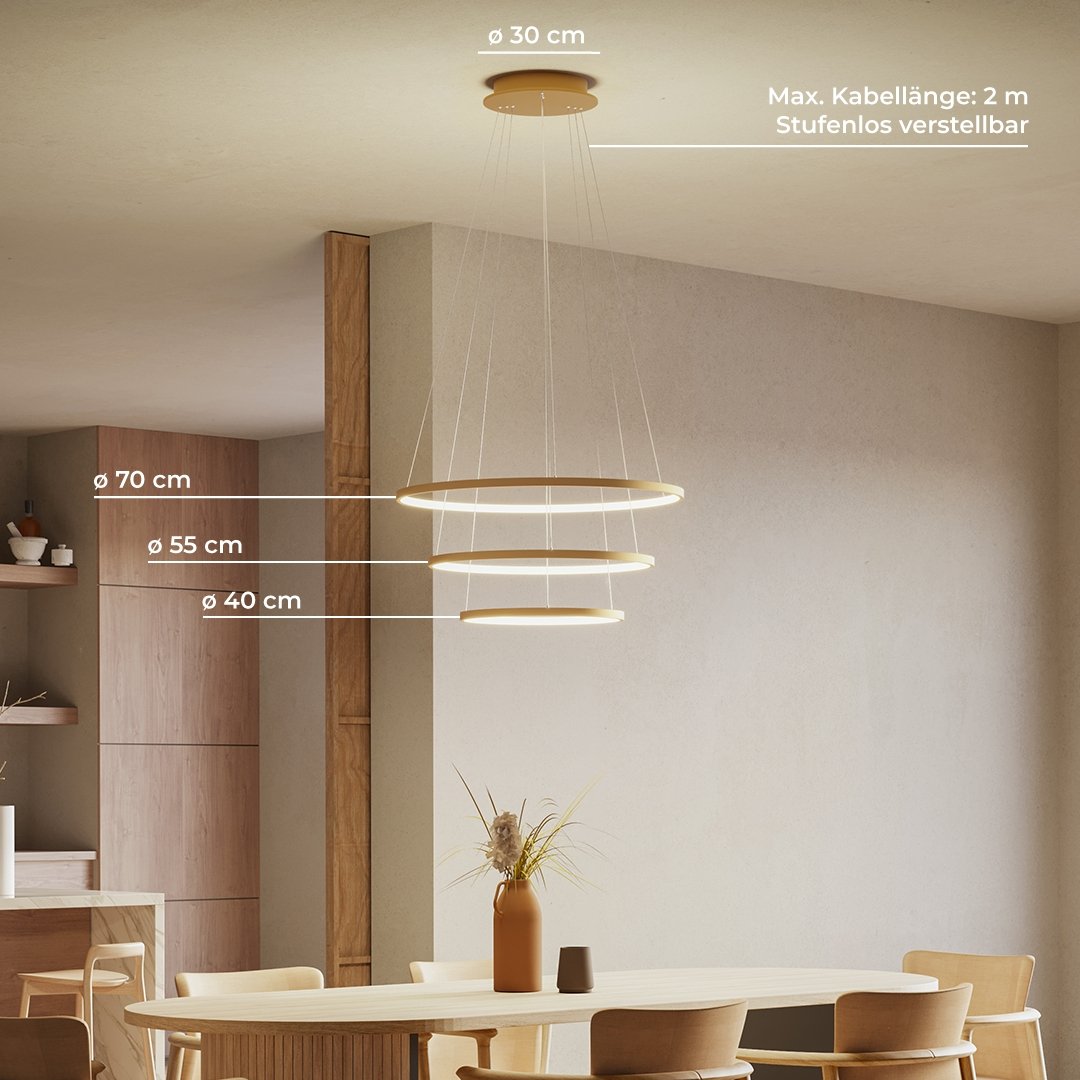 Dimmable LED Ring Chandelier 70/55/40cm with Remote, Aluminium