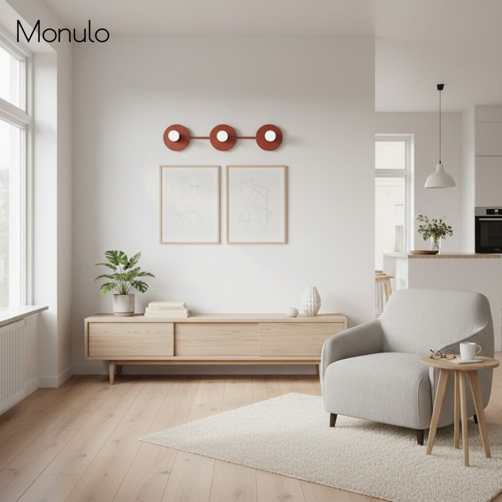 3-Light Wall Light with Spherical Glass Shades, Nine Colours