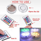 Submersible LED Pool Light with Remote Control, IP68 Waterproof