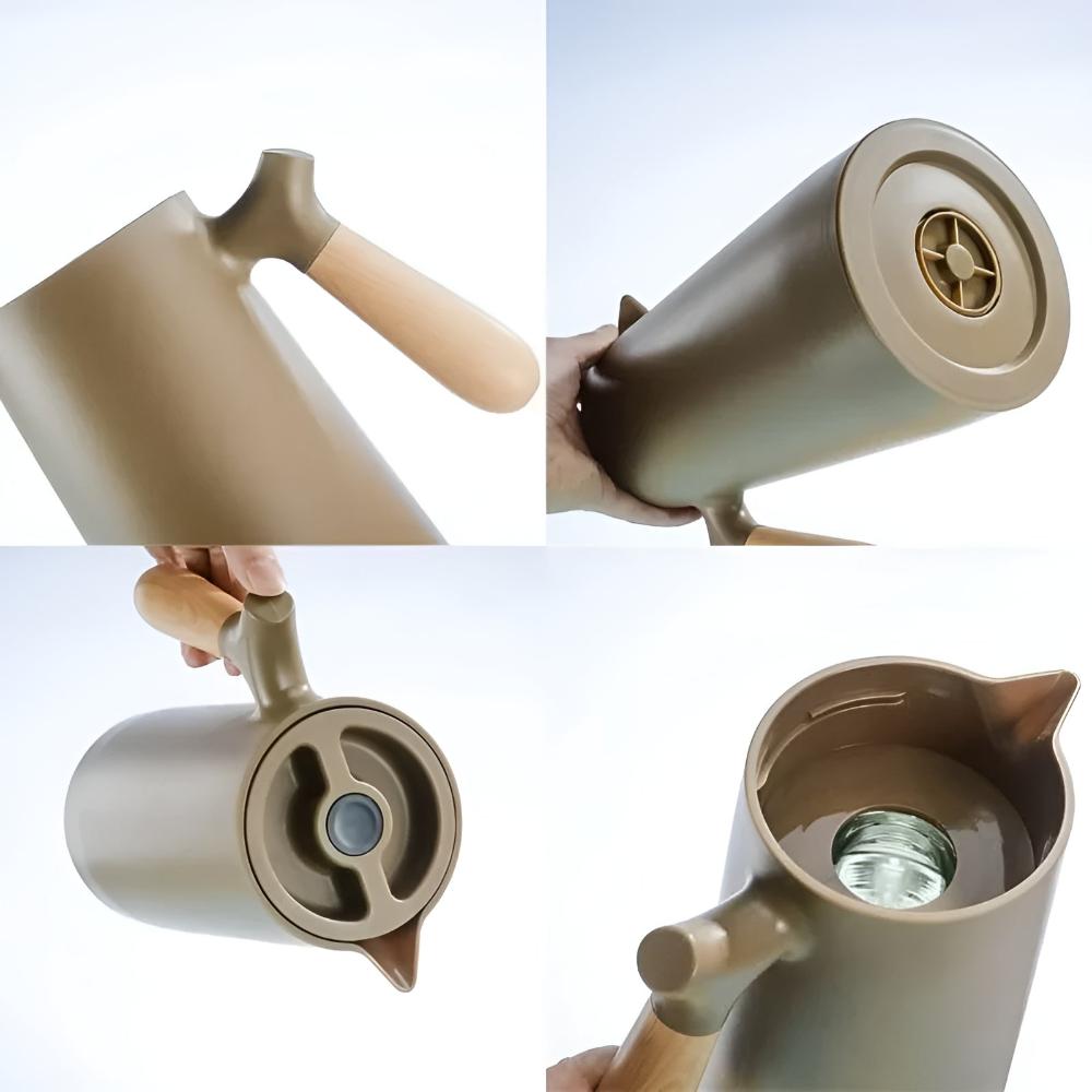 Insulated 1 Litre Carafe with Wooden Handle, Double Walled