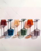 Hand-Blown Coloured Wine Glasses, Set of 6, Rainbow Tones