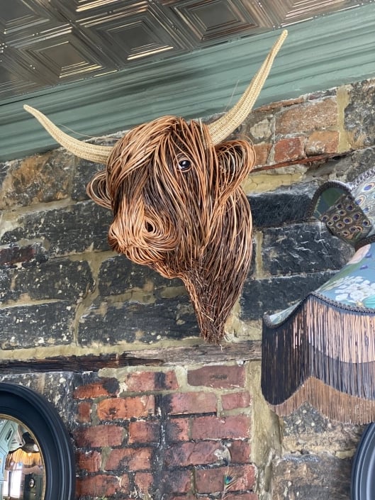 Handmade Wicker Bull Head Wall Sculpture, 63 x 53 cm