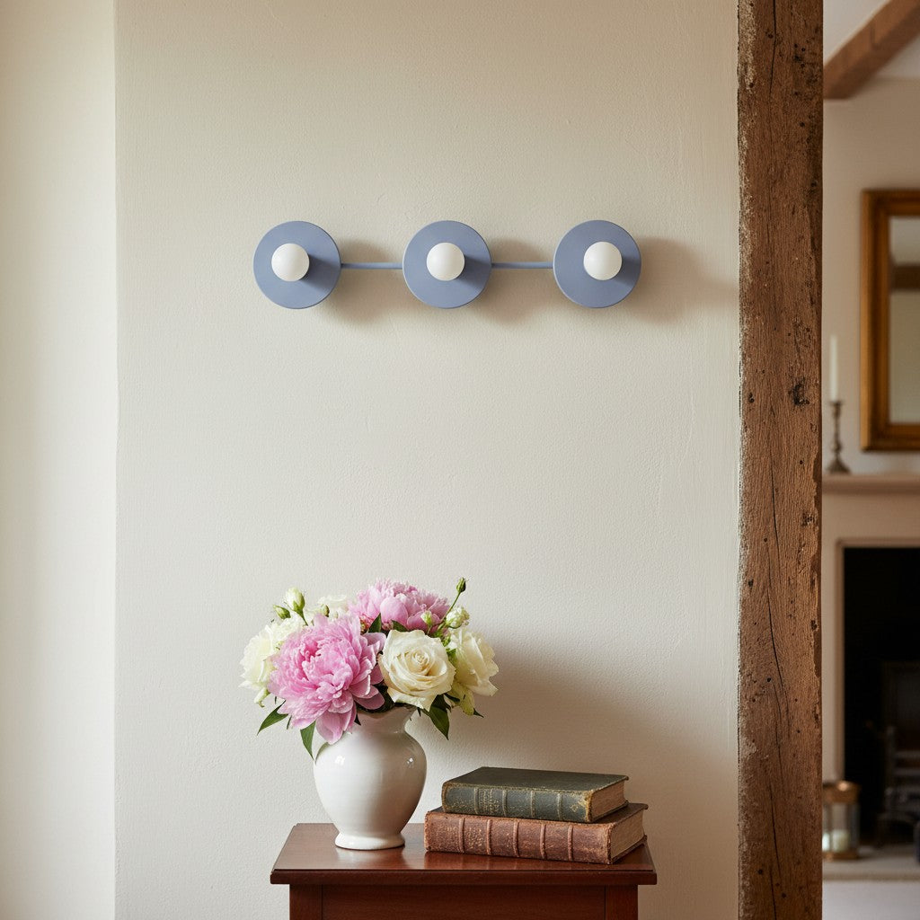 3-Light Wall Light with Spherical Glass Shades, Nine Colours