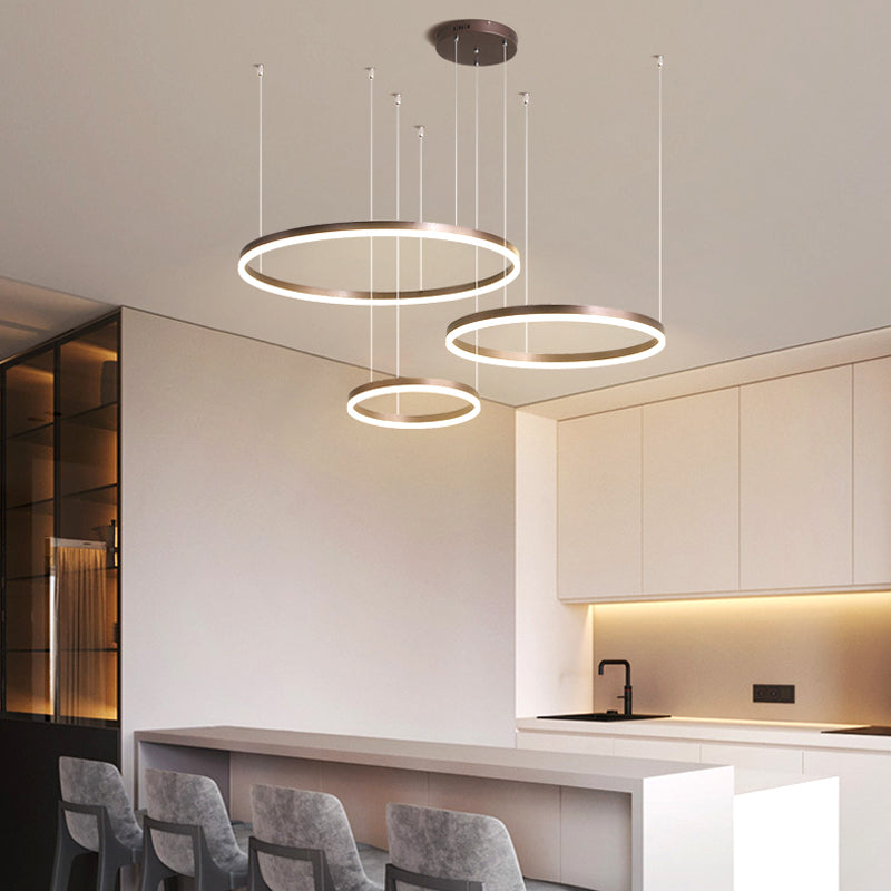 Circular Ring LED Pendant Light, 2-5 Rings, Black, Gold or Brown