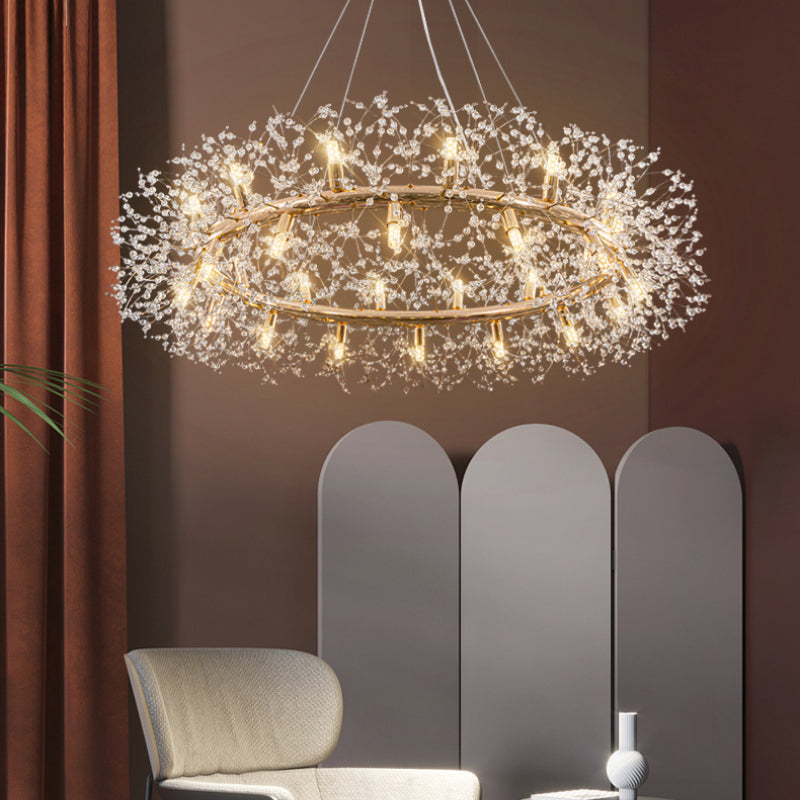 Gold Cut Glass Flower Chandelier with Adjustable Drop, E27