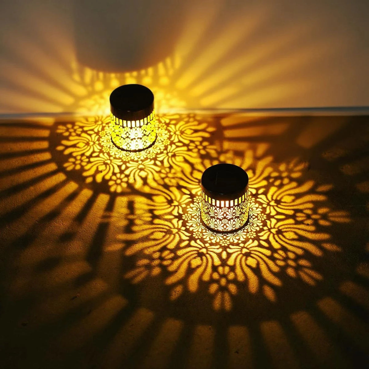 Solar Peony Shadow Wall Lights, Set of 2, Iron, Adhesive
