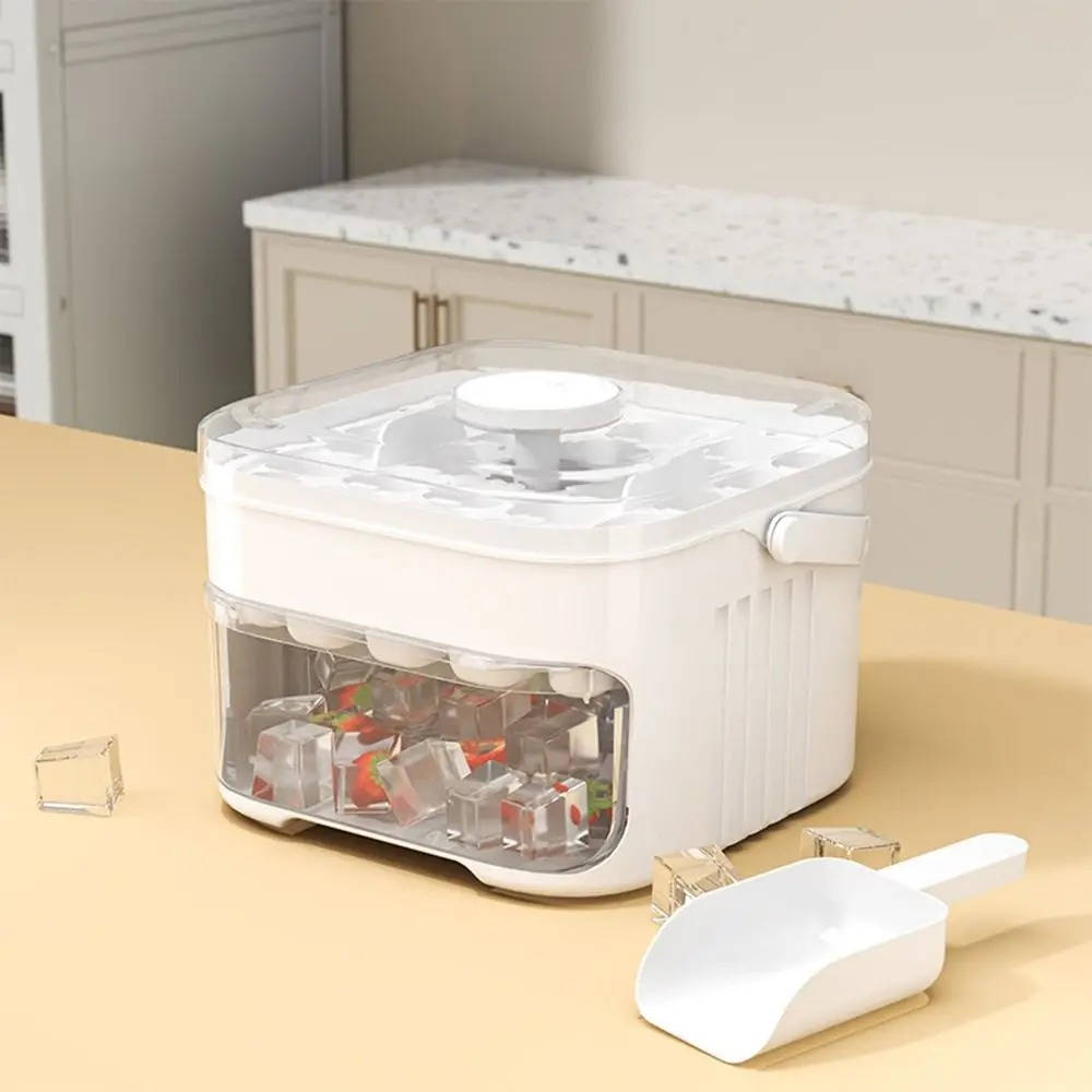 Double Layer Ice Cube Tray for 50 Cubes with Lid and Handle