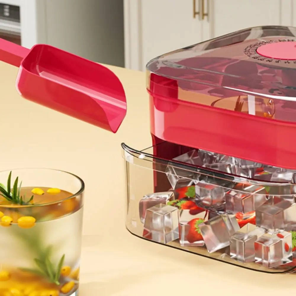 Double Layer Ice Cube Tray for 50 Cubes with Lid and Handle