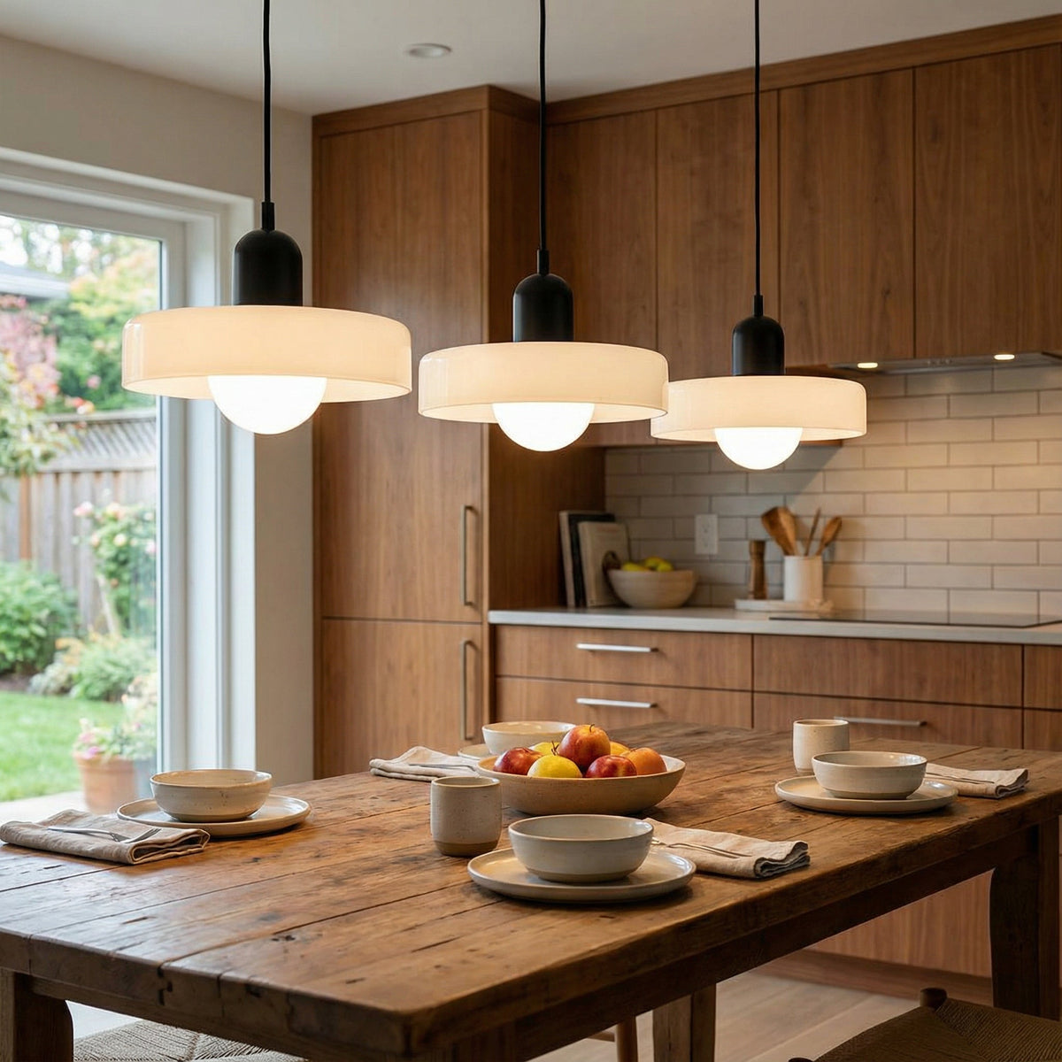 3-Light Bauhaus Pendant Light with Coloured Glass Shades, G9