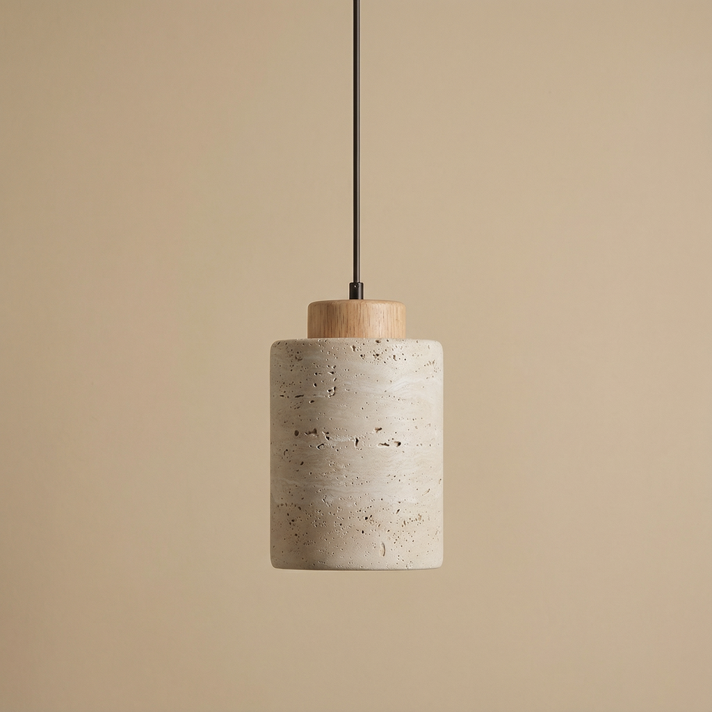 Modern Natural Stone Pendant Light with Textured Shade
