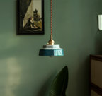 Hand-Painted Ceramic Pendant Light with Copper Fitting, 14cm