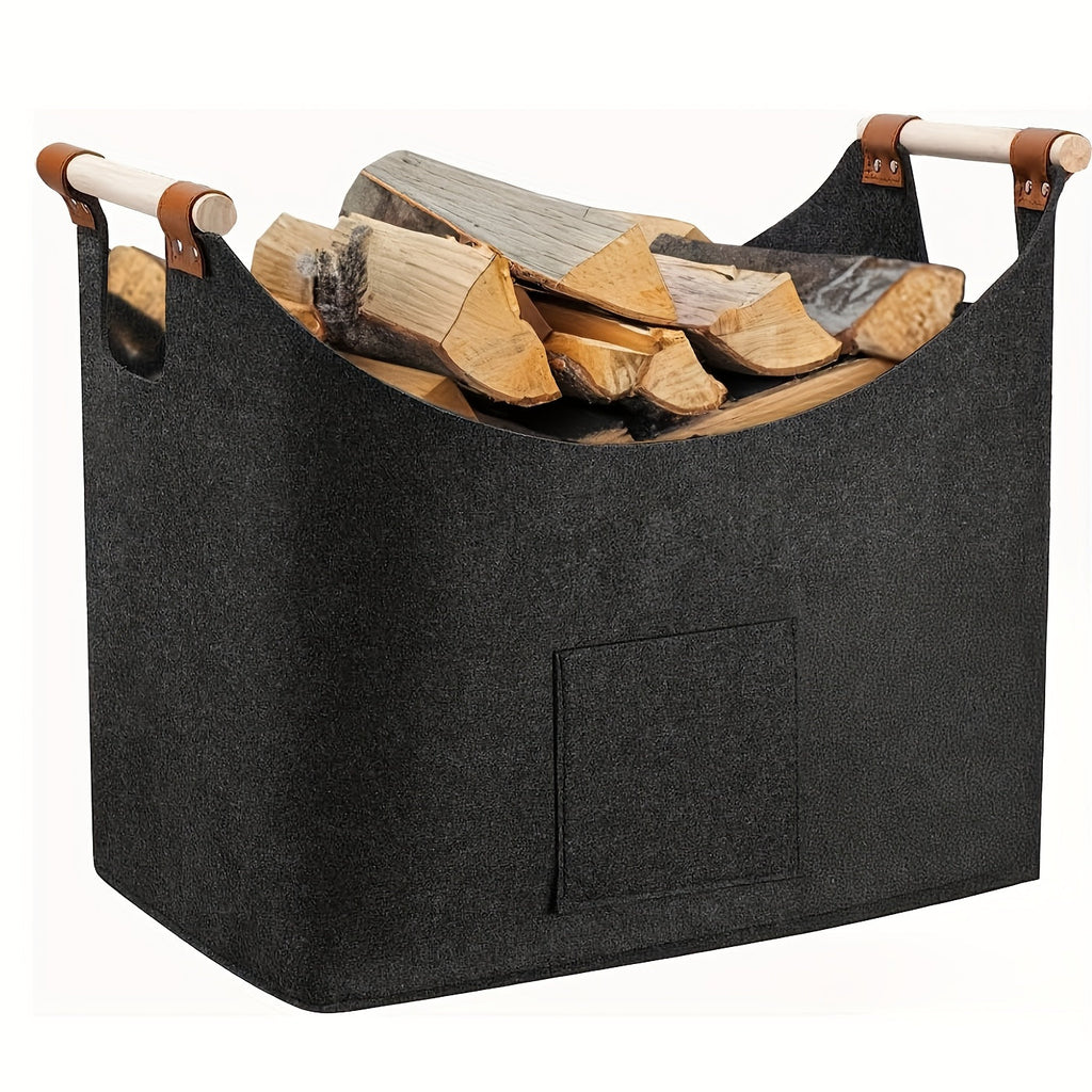 Felt Log Basket 55L with Wooden Handles, Foldable