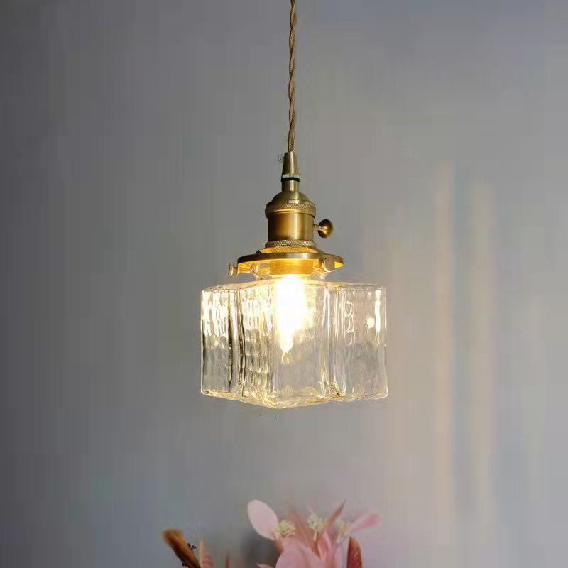 Vintage Ribbed Glass Pendant Light with Iron Frame