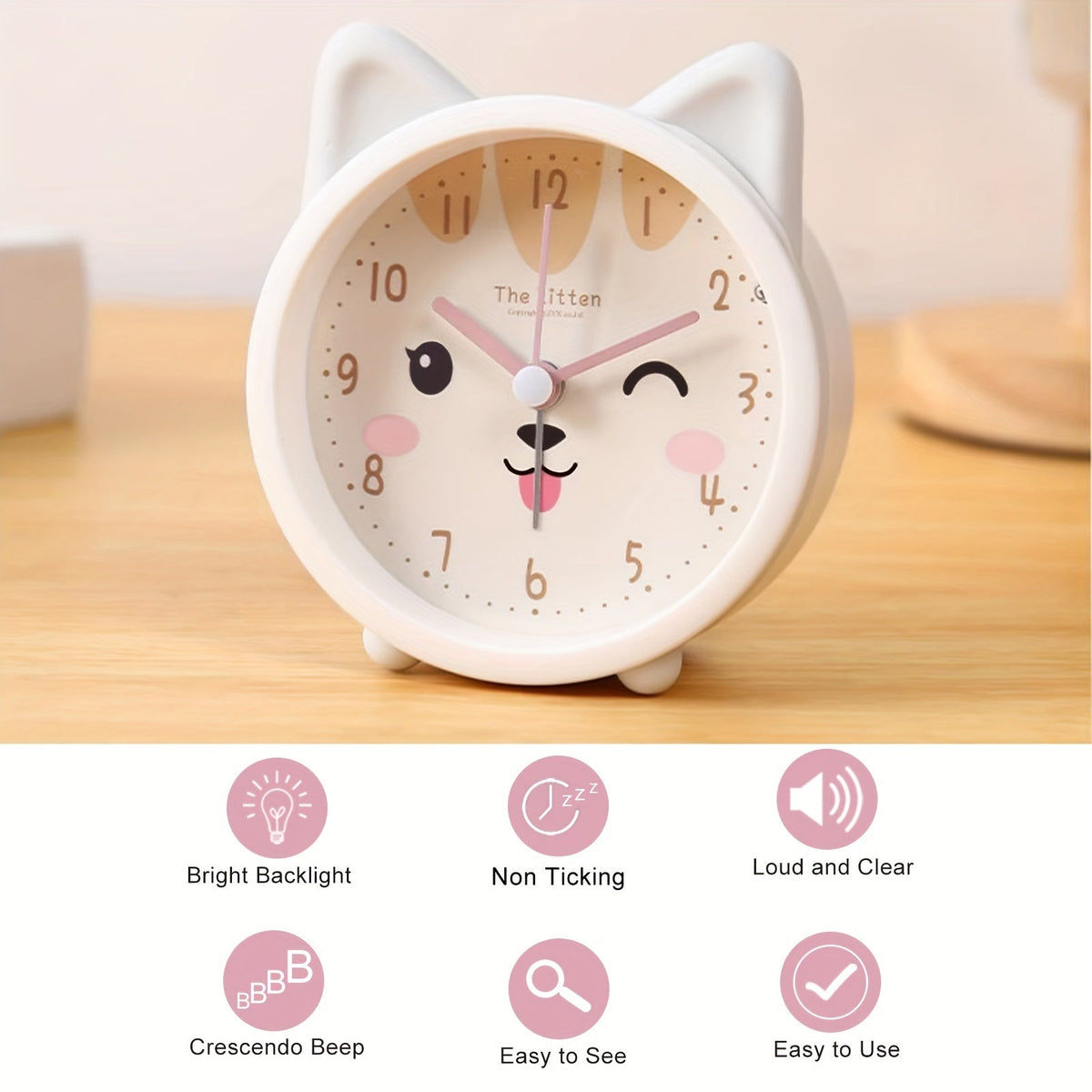 Silent Children's Alarm Clock with Night Light, Rabbit Design