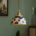 Hand-Painted Floral Ceramic Pendant Light, Copper Finish