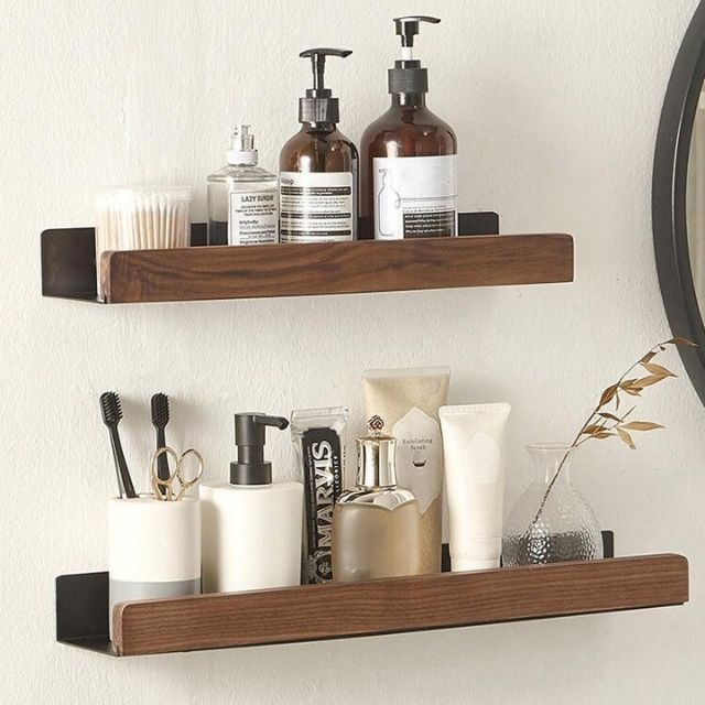 No-Drill Wooden Wall Shelf, Self-Adhesive, Three Sizes