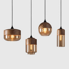 Tinted Glass Pendant Light with Wood Effect Metal, E27, 150 cm Cable