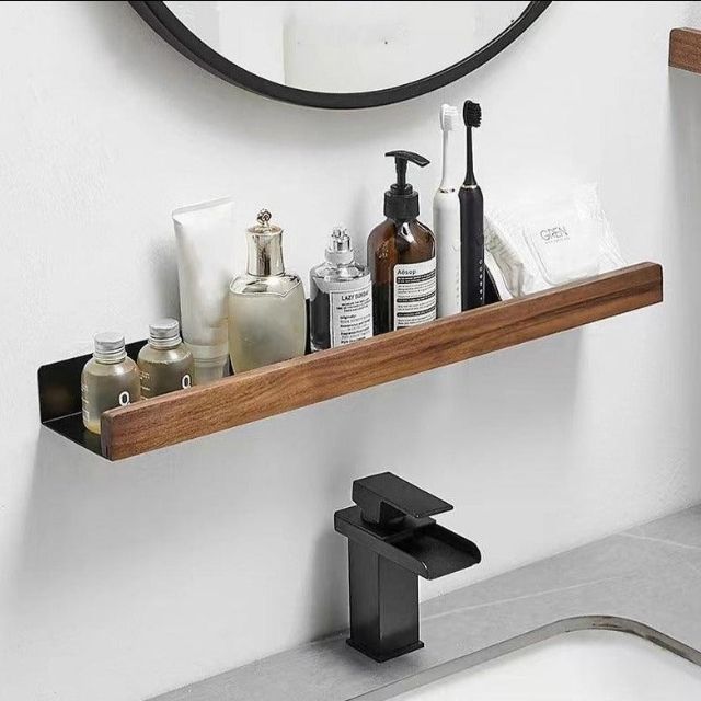 No-Drill Wooden Wall Shelf, Self-Adhesive, Three Sizes