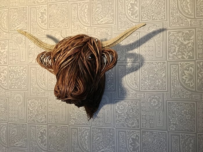 Handmade Wicker Bull Head Wall Sculpture, 63 x 53 cm