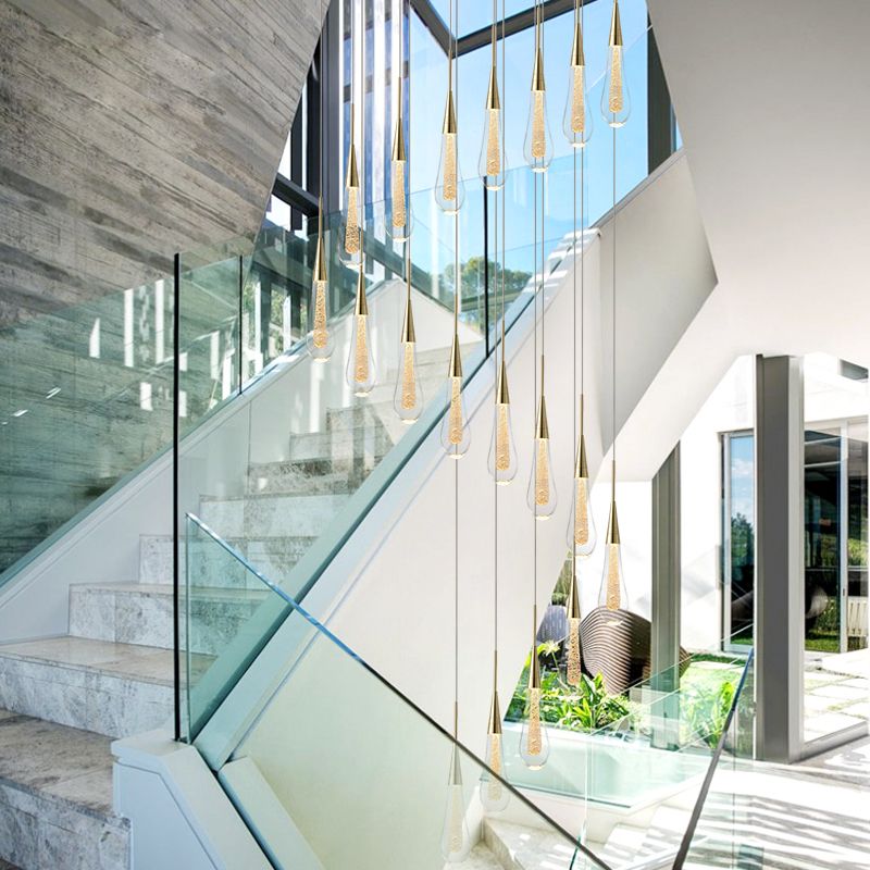 Crystal Glass Pendant Chandelier in Gold, 1, 3 or 5 Lights