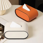 Oval Leather Look Tissue Box Cover 22 cm in Orange