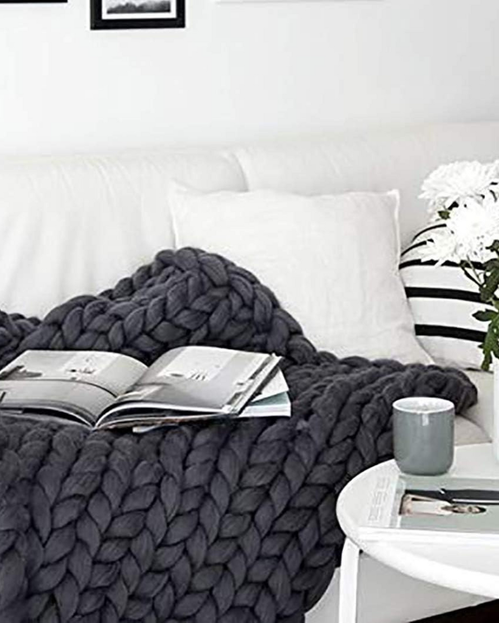 Hand-Knitted Chunky Chenille Throw Blanket
