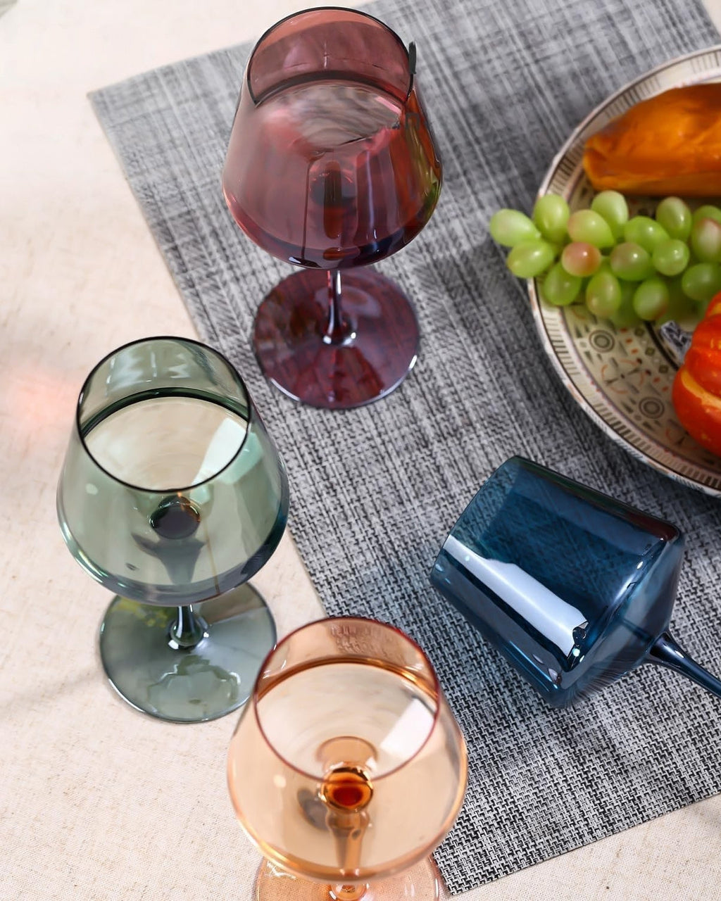 Hand-Blown Coloured Wine Glasses, Set of 6, Rainbow Tones