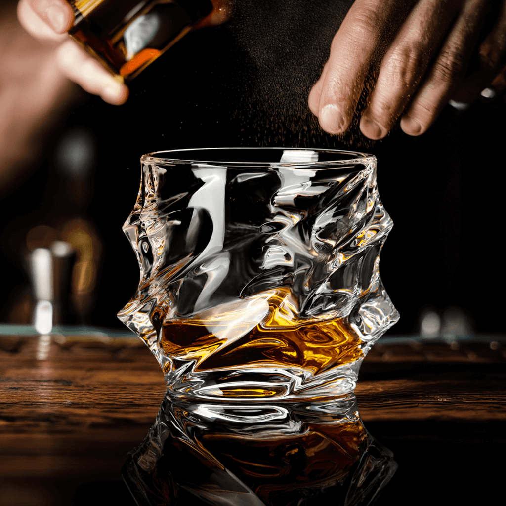 Japanese Crystal Whisky Glass with Wave Texture, Gift Boxed