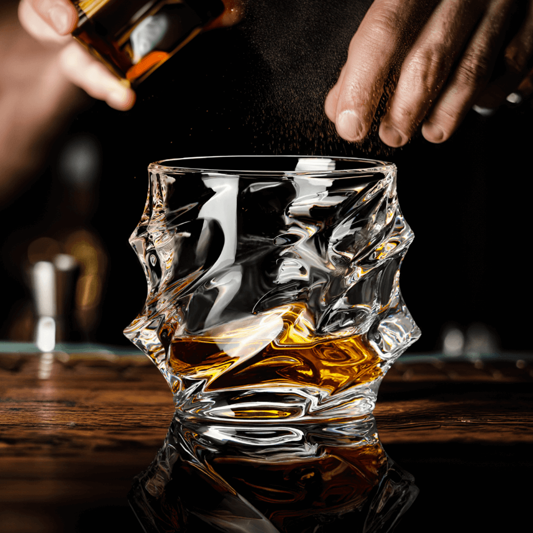 Japanese Crystal Whisky Glass with Wave Texture, Gift Boxed