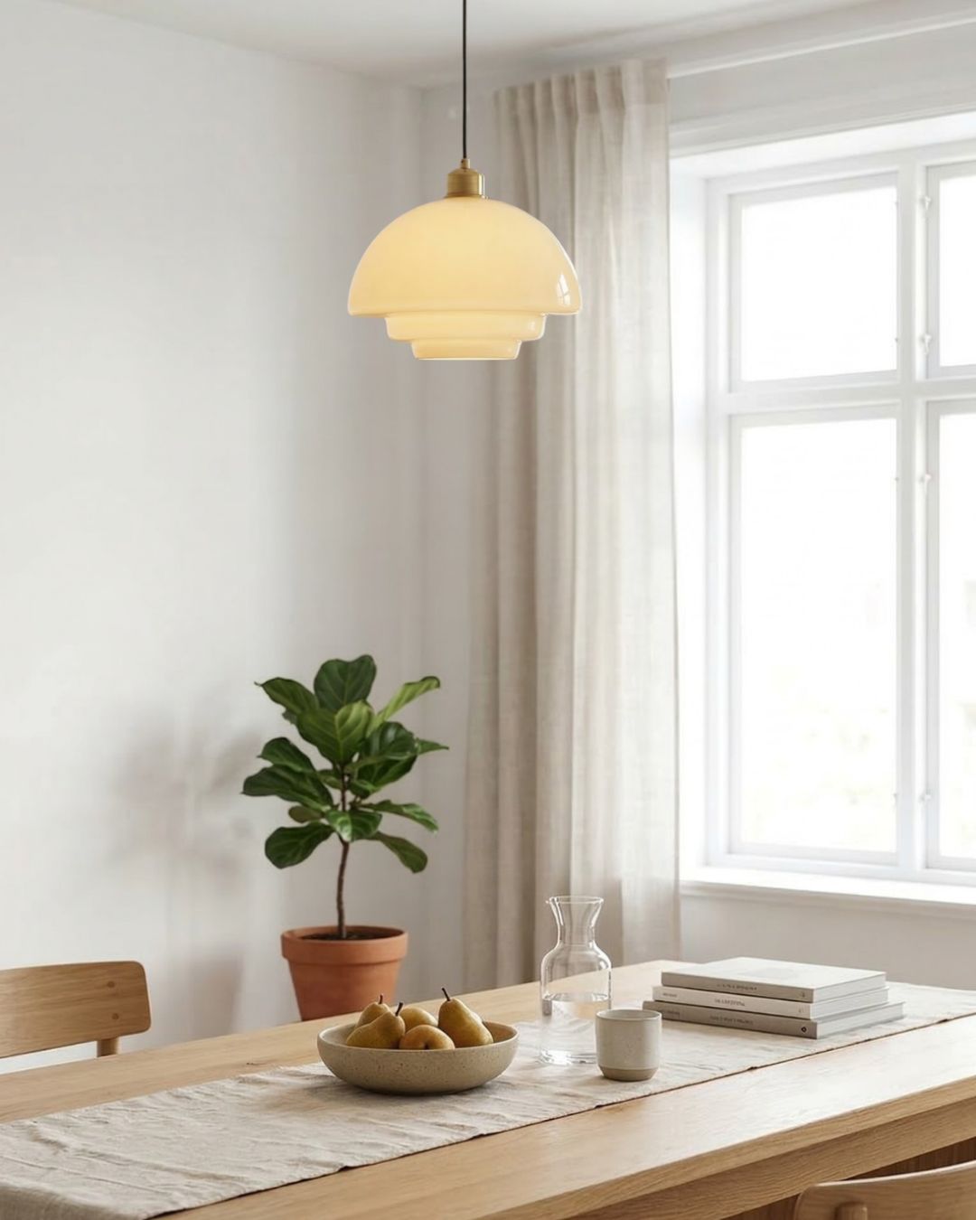 Opal White Glass Pendant Light with Brushed Brass, E27