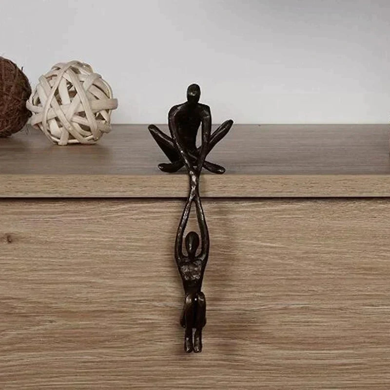 Balancing Couple Sculpture in Resin, Black or Bronze, 20.5cm