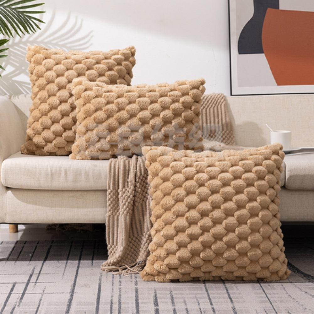 3D Textured Cushion Cover in Cotton Blend with Zip, 11 Colours