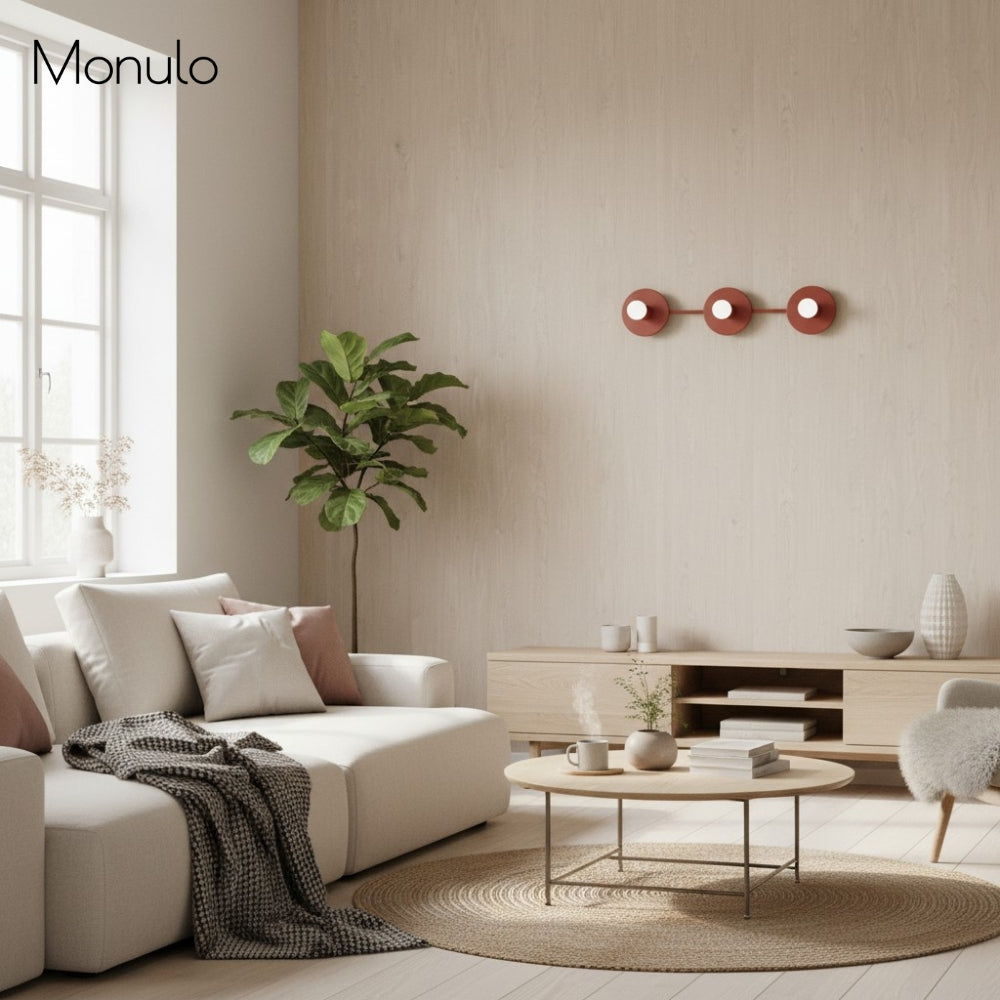 3-Light Wall Light with Spherical Glass Shades, Nine Colours