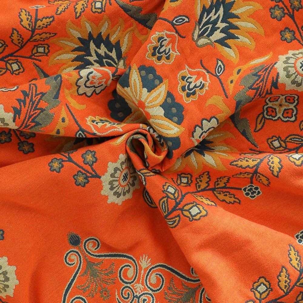 Reversible Cotton Gauze Throw, Floral Orange and Turquoise