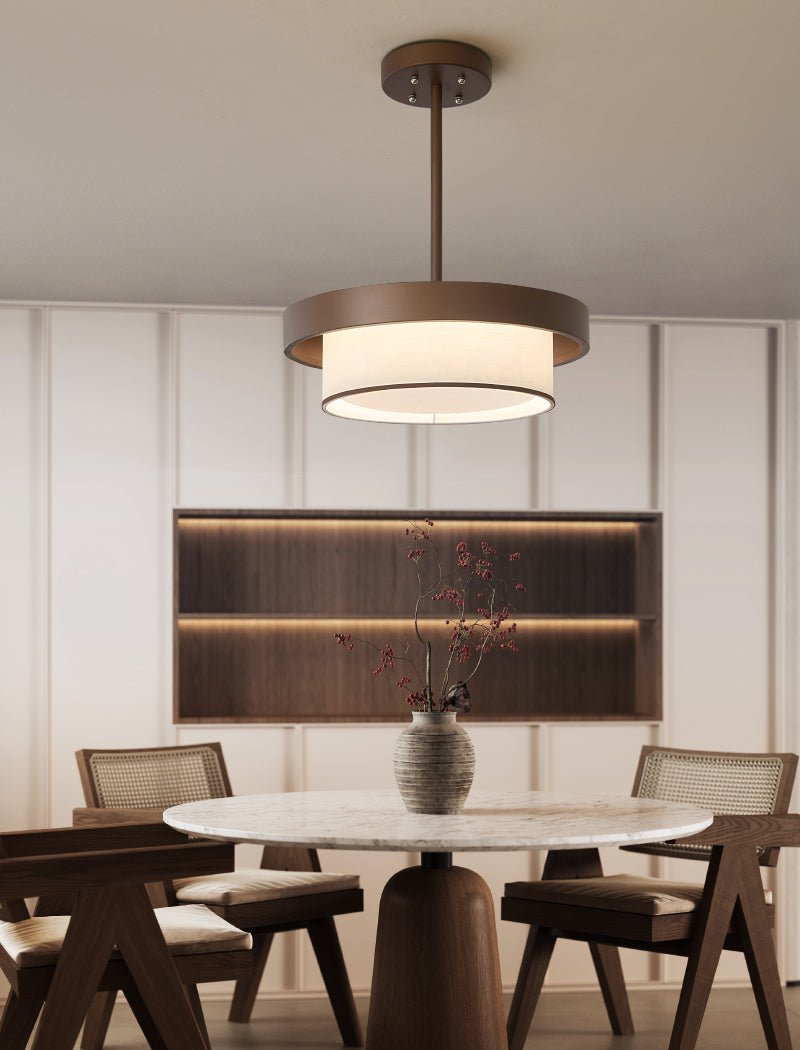 Three-Tier Fabric Ring Pendant Light, Bronze, LED