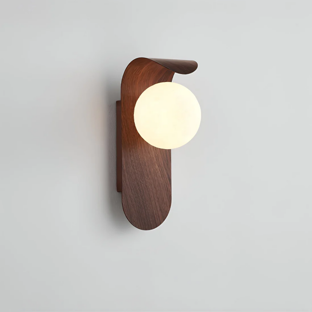 Wood-Effect Globe LED Wall Light, 25cm, Three Light Settings