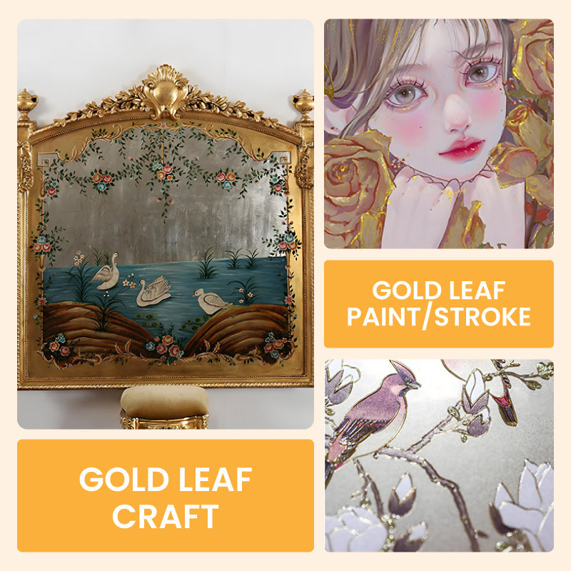 Metallic Leaf Paint in Gold or Silver with Brush, 200g
