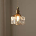Vintage Ribbed Glass Pendant Light with Iron Frame
