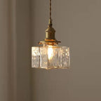 Vintage Ribbed Glass Pendant Light with Iron Frame