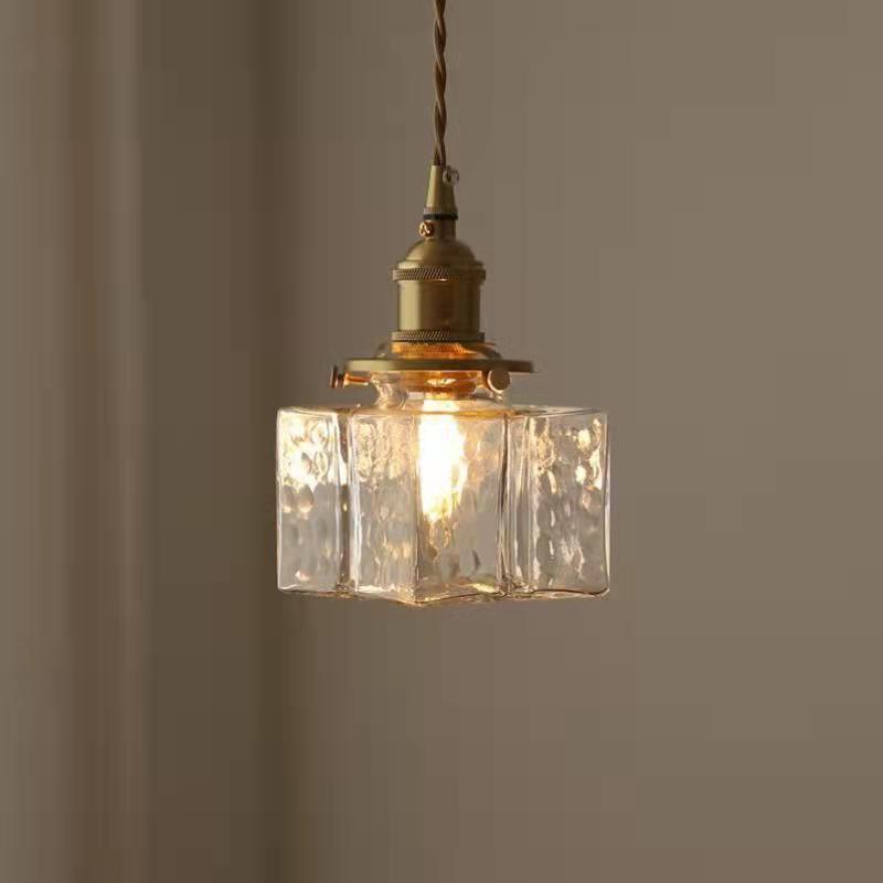 Vintage Ribbed Glass Pendant Light with Iron Frame