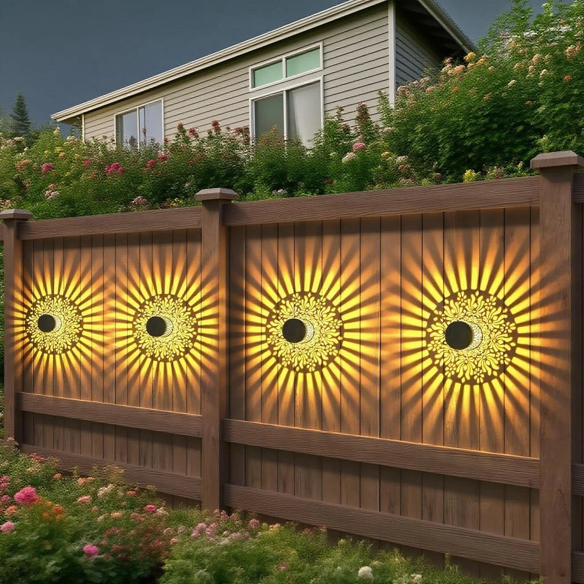 Solar Peony Shadow Wall Lights, Set of 2, Iron, Adhesive
