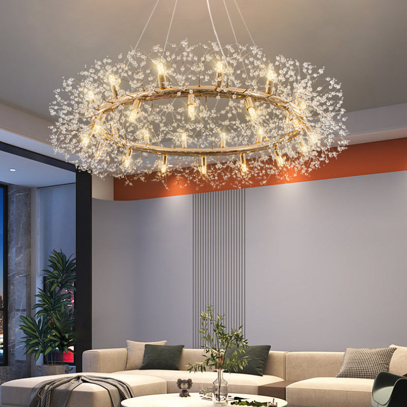 Gold Cut Glass Flower Chandelier with Adjustable Drop, E27